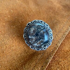 1980S 925 Silver Vintage Polished Stone Rocks ring size 6.5